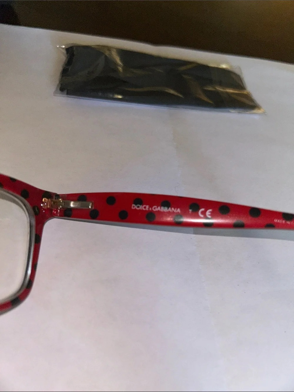 RX Dolce & Gabbana Black Frame Glasses with Red Polka-Dot Temples